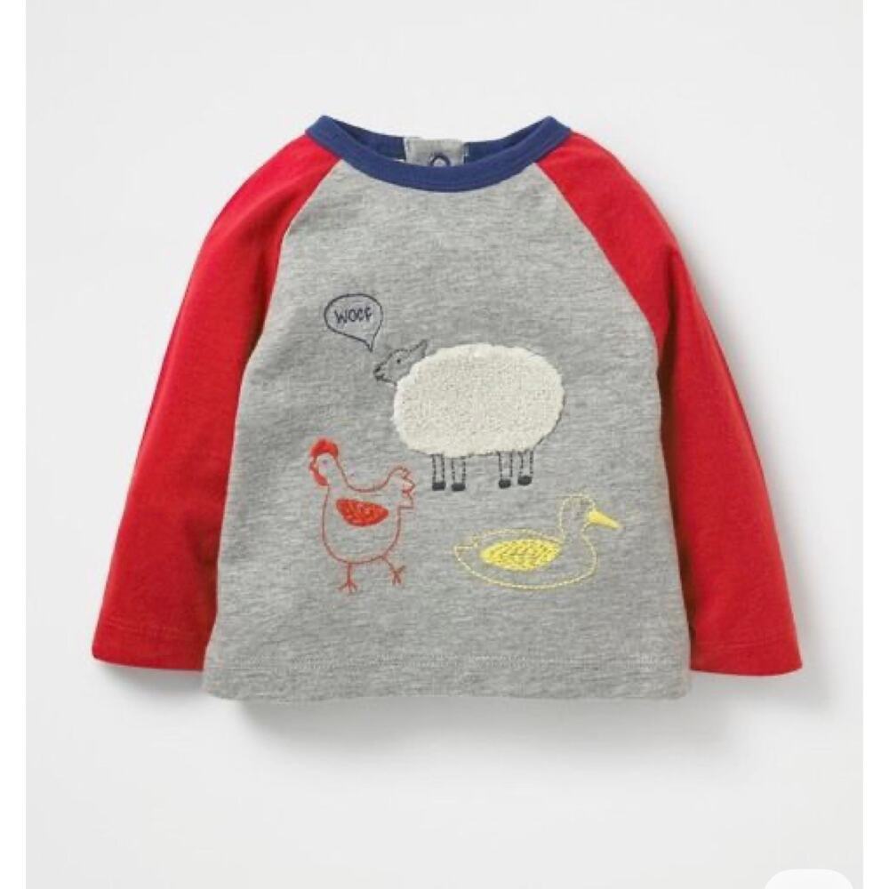 Baby Boden Farm Animal Raglan Bodysuit 12-18 Months